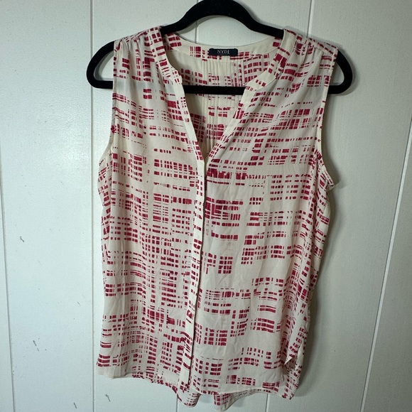 NYDJ Not Your Daughter's Jeans Red Abstract Grid Sleeveless Top S - Picture 1 of 4